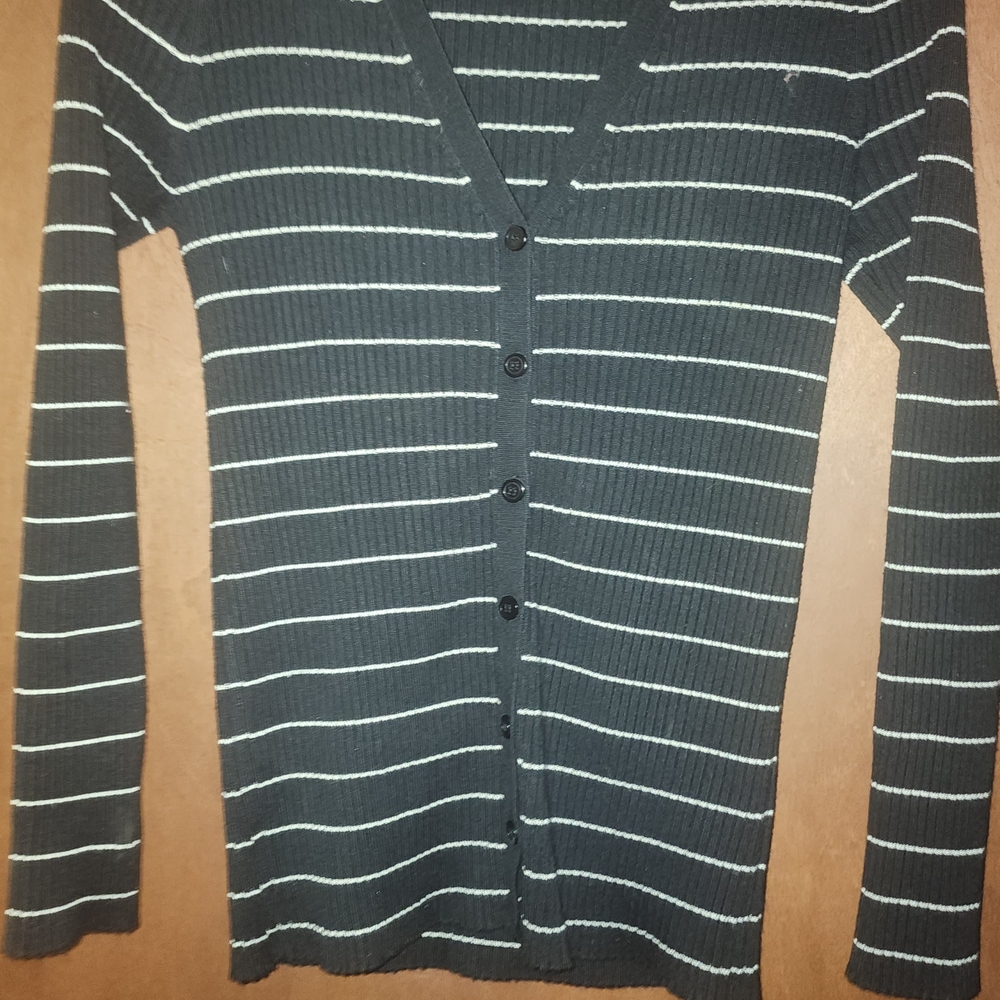 New York & Company Black and White Striped Button Down Shirt